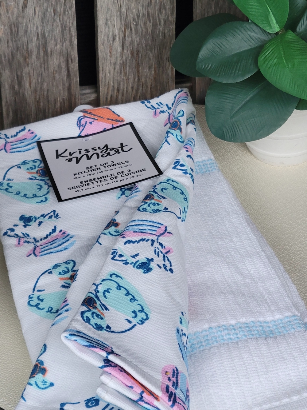 Krissy Mat Set of 3 Pink & Blue Dog Print Kitchen Towels - Picture 4 of 4